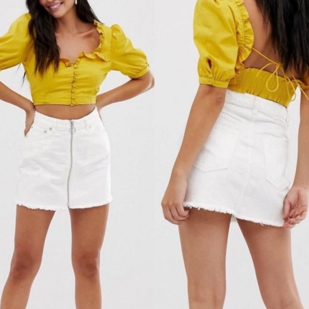 We The Free/Free People White Zip It Up Denim Mini Skirt